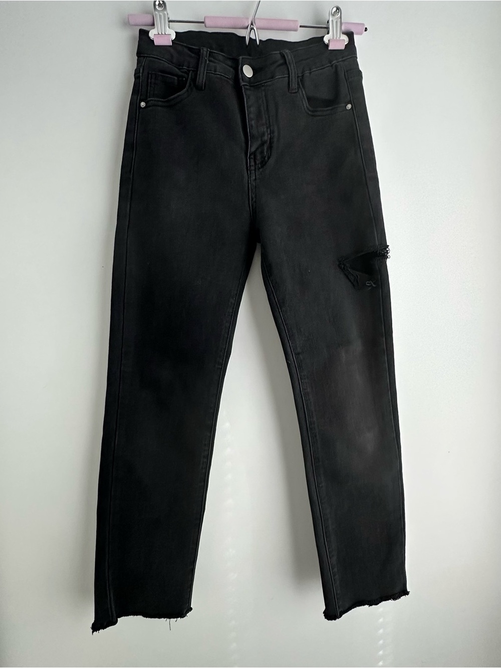 Y2k Women’s Slim Straight Black Jeans with Raw Hem